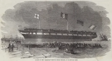 Stapellauf der peruanischen Dampffregatte Amazonas in der Blackwall-Werft